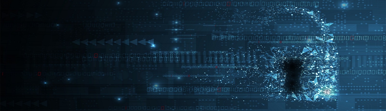 Blue background with a lock and binary digits