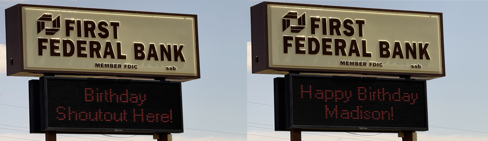 Picture of two signs with birthday messages on them