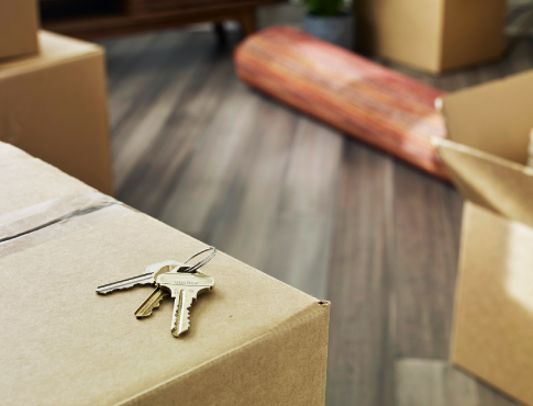 House keys on a cardboard box